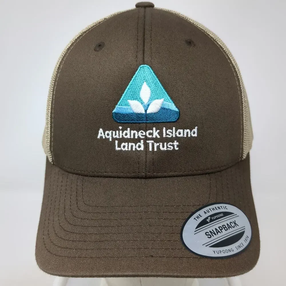 Yupoong Trucker Hat Brown OSFM Mesh Snapback Aquidneck Island Land Trust Logo